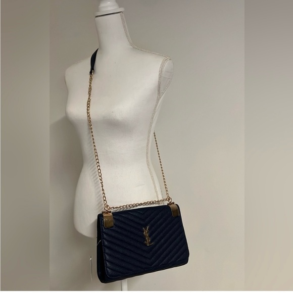 Yves Saint Laurent Blue and Gold Chevron Crossbody Bag - Picture 2 of 3
